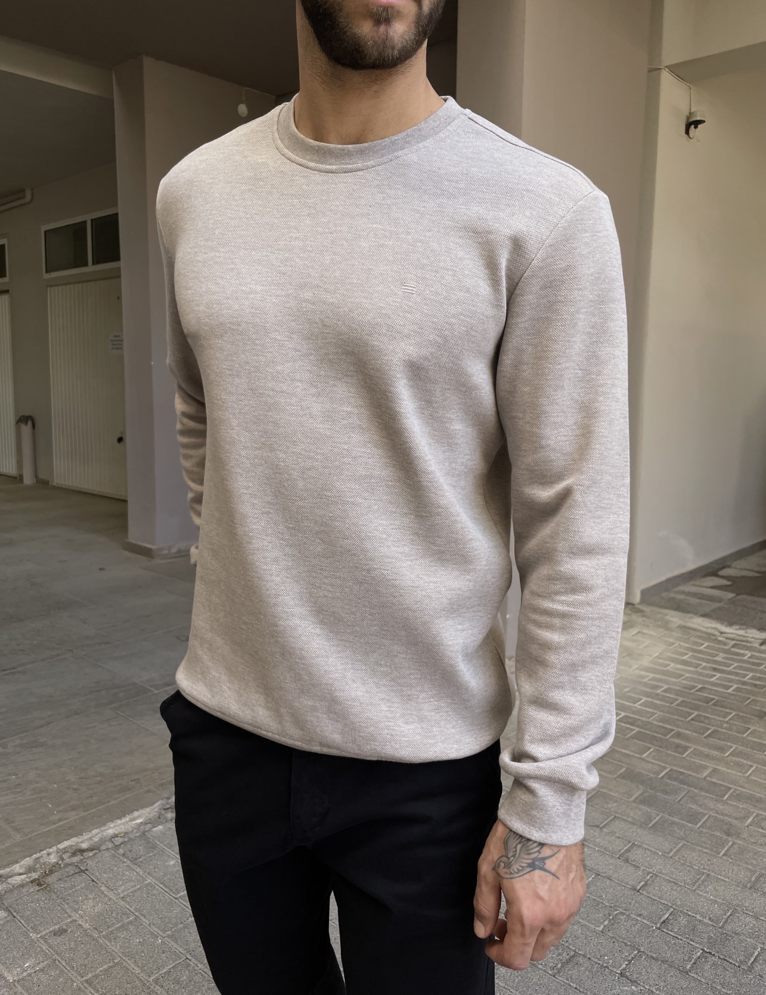 Ανδρική μπεζ πικέ μακρυμάνικη μπλούζα 4403B φωτογραφία